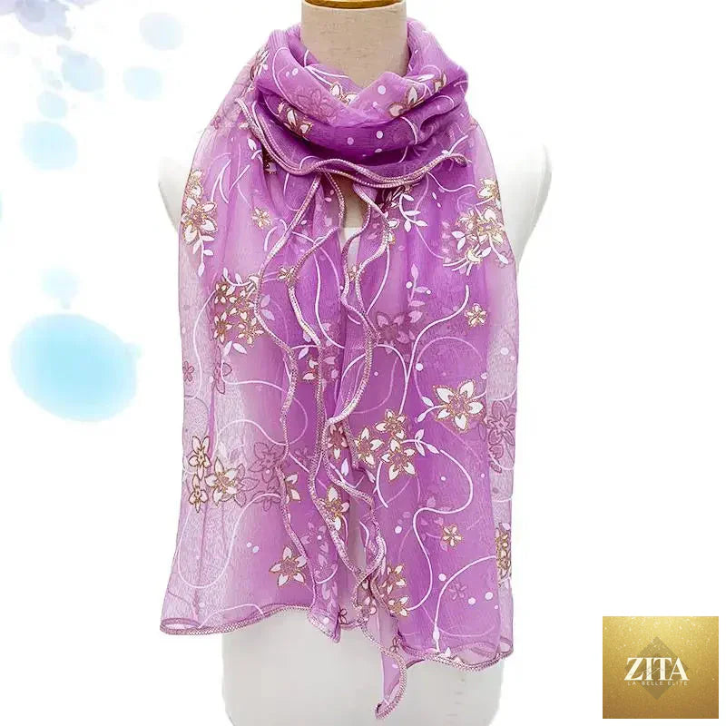 Lightweight lace silk neckerchief scarf with elegant print, stylish women’s wrap or shawl, by Trendy Attic Store01.