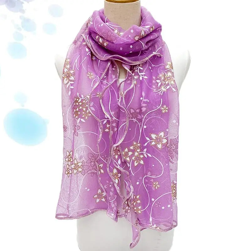 Lace Scarf Lightweight Elegant Print Silk Neckerchief Shawl Wraps