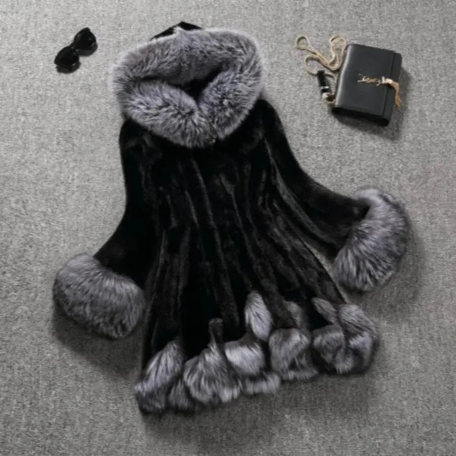 Hooded Loose Faux Fur Jacket Women Thick Autumn Winter Korean Maxi Coat Long Warm Luxury Fur Parkas Bontjas Furry Outerwear ZITA LA BELLE ÉLITE