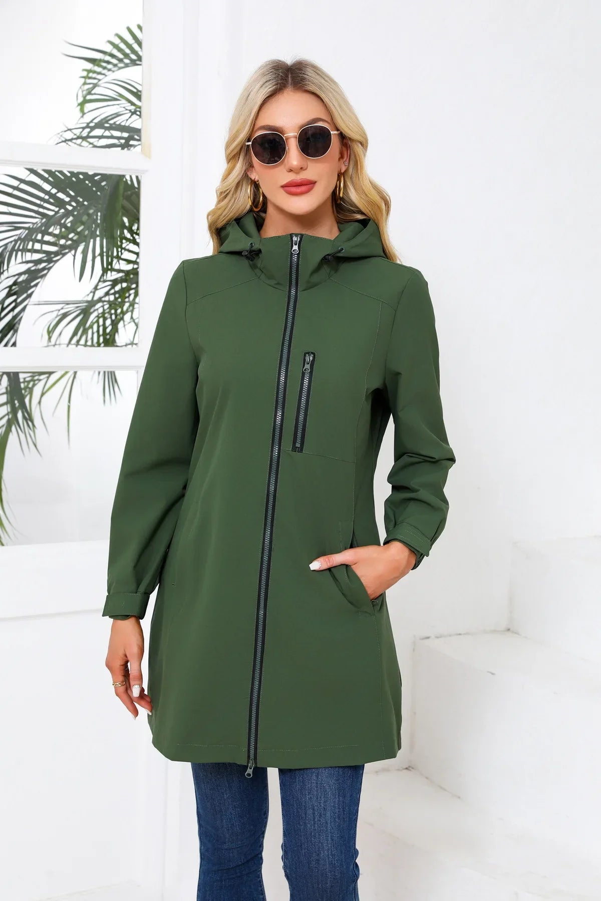 Spring Women's Hooded Long Jacket, Size S-3XL
