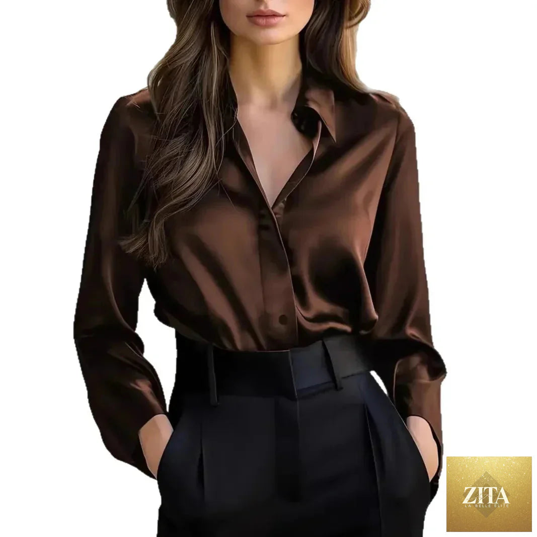 Women’s casual lapel button shirt by Zita La Belle Elite, suitable for spring and autumn, shown in a relaxed fit.