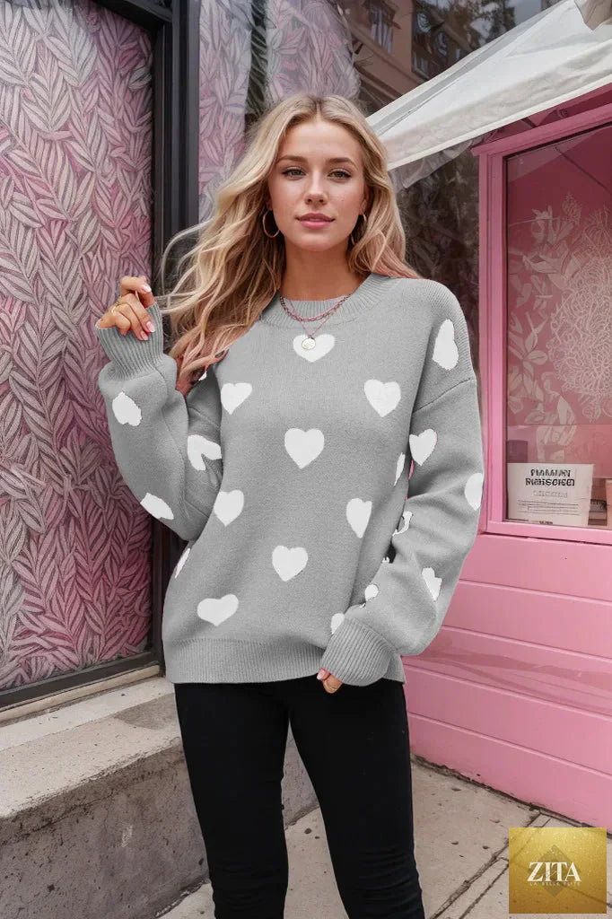 Women’s Endless Love With Hearts sweater featuring a cozy knit design and romantic heart pattern, in classic style.
