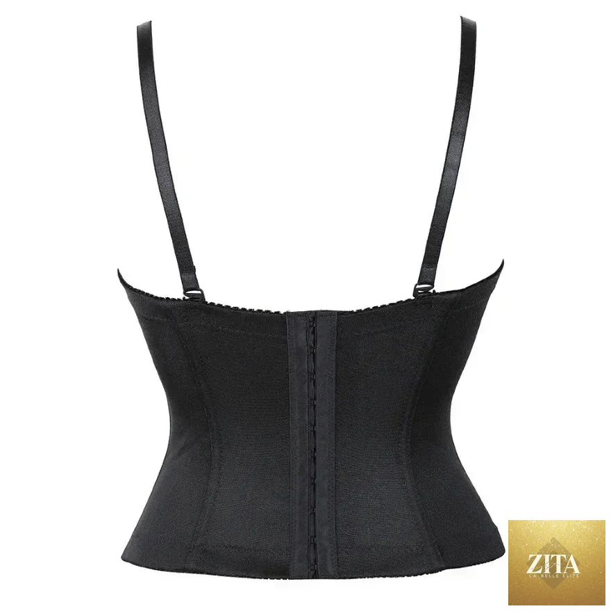 Black and white overbust corset top with adjustable straps, cotton bustier, lingerie body shaper, Femstylo underwear.