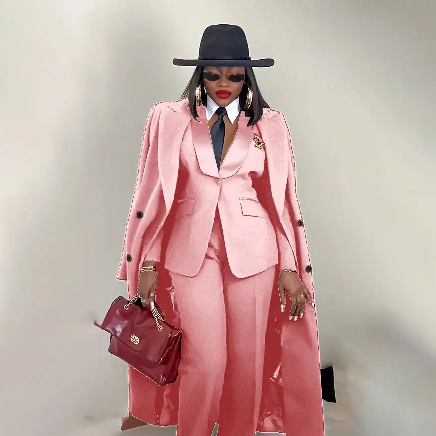 Modern Women's Suit New 3 Piece Pants Sets Blazer+Trousers+Overcoat Office Commute Elegant Style Banquet Dinner Formal Wear ZITA LA BELLE ÉLITE