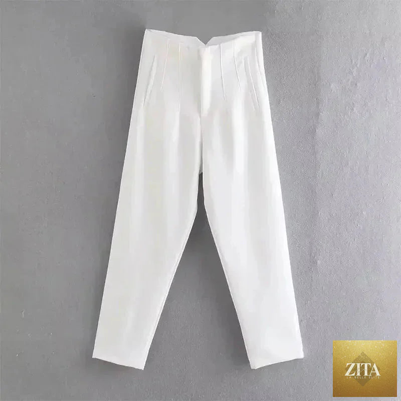 Women’s high waist slim casual trousers by Zita La Belle Elite, showcasing a fitted, stylish design in a neutral fabric.