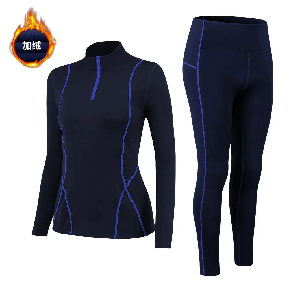 Autumn Winter Fleece Fitness Yoga Clothes Tight Fitting Sweatsuit Women Outdoor Running Sport Training Shirt Pants Two-piece Set ZITA LA BELLE ÉLITE