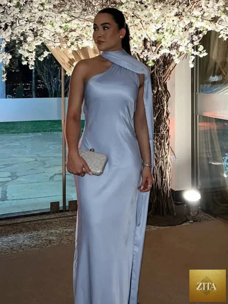 Femstylo backless lace-up maxi dress featuring ribbon sleeveless design, perfect as an elegant party evening gown.