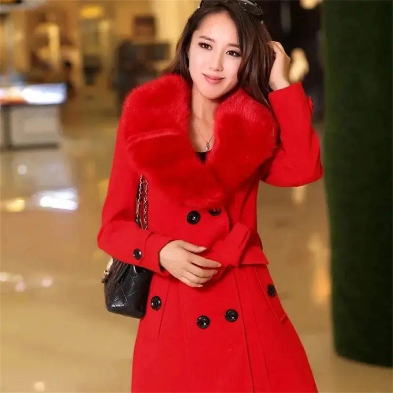 Korean Fashion Women Casual Loose Woolen Coat Elegant and Chic Solid Outerwear Long Overcoat with Belted Female Warm Cloak ZITA LA BELLE ÉLITE