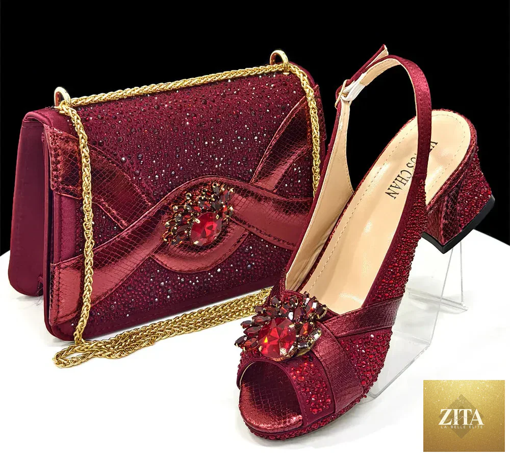 Elegant women's peep-toe heels and matching bag set by EdleessFashion, featuring luxurious design and sophisticated style.