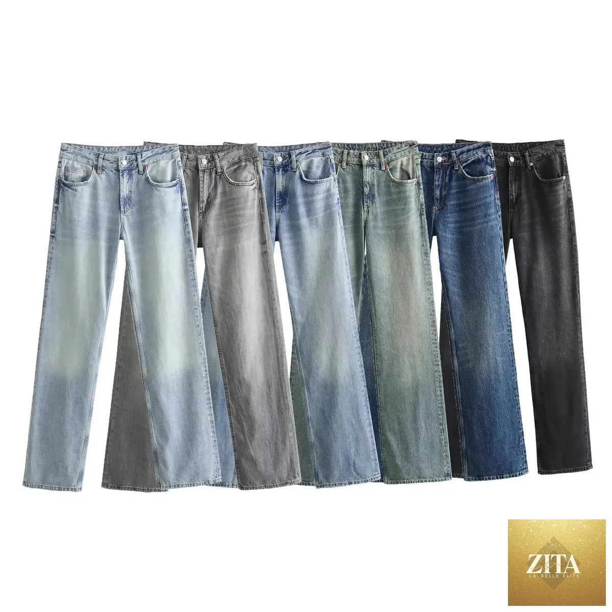 Women's Y2K high waist straight leg jeans from SHOMICOBOUTIQUE, front view showing classic fit and denim texture.