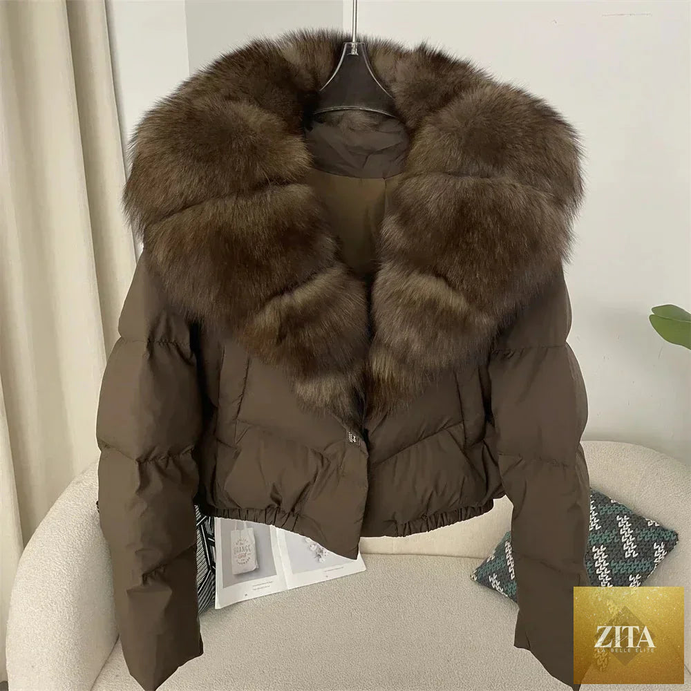 Down Jacket Women Short Puffer Jacket Thick New Big Natural Real Fox Fur Coat Autumn Winter Female White Duck Down Coat Feather