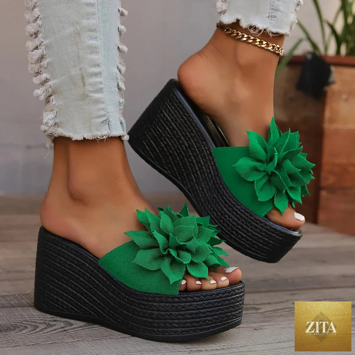 Women platform slippers featuring summer beach wedges with floral accents, high heel design, casual style, by LadyShow.Store