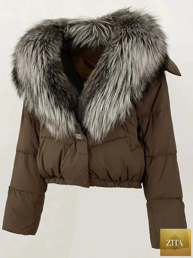 Down Jacket Women Short Puffer Jacket Thick New Big Natural Real Fox Fur Coat Autumn Winter Female White Duck Down Coat Feather