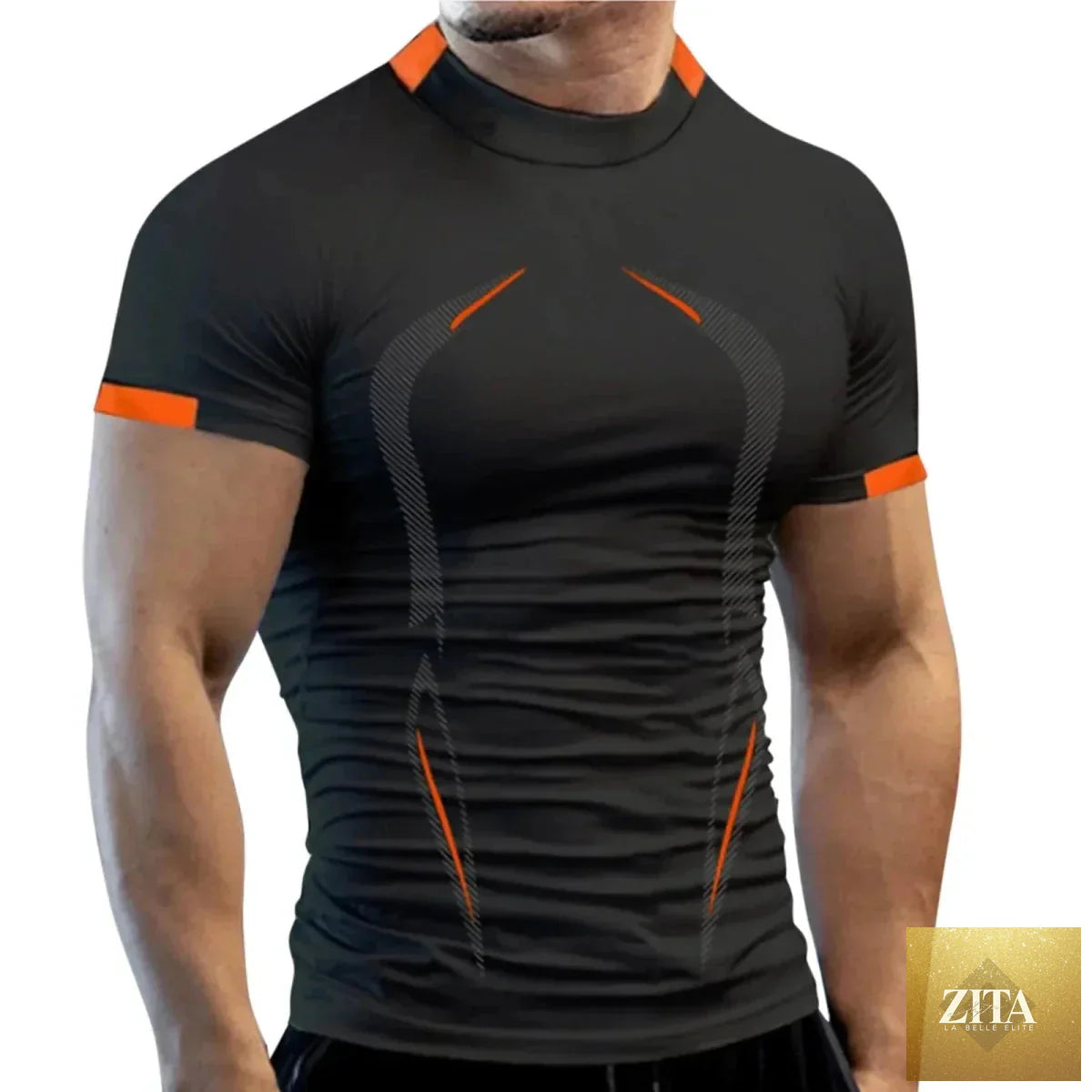 Men's breathable summer gym T-shirt by MANDOTOS, quick-drying jogging and running fitness top with moisture-wicking fabric.