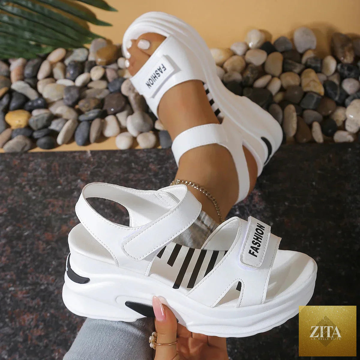 Elegant women's platform wedge sandals by LadyShow.Store featuring light, casual summer design with velcro straps and comfortable beach style.