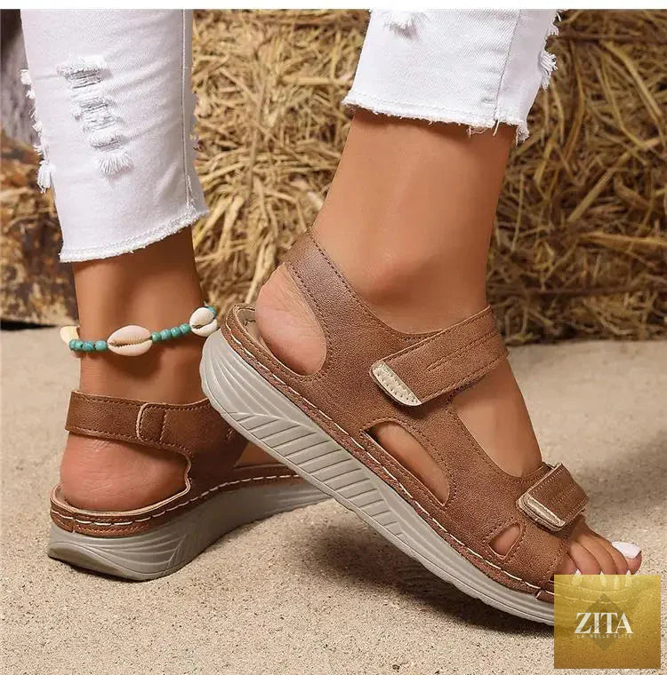 Women summer walking sandals with wedge heel and non-slip soles, by SMinvite, LLC, featuring open toe design and comfortable straps.