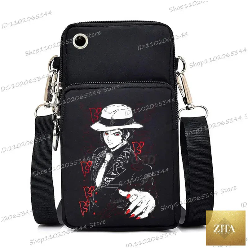 Zita La Belle Elite Demon Slayer phone bag featuring Nezuko and Mitsuri characters on a crossbody purse with backpack style design.