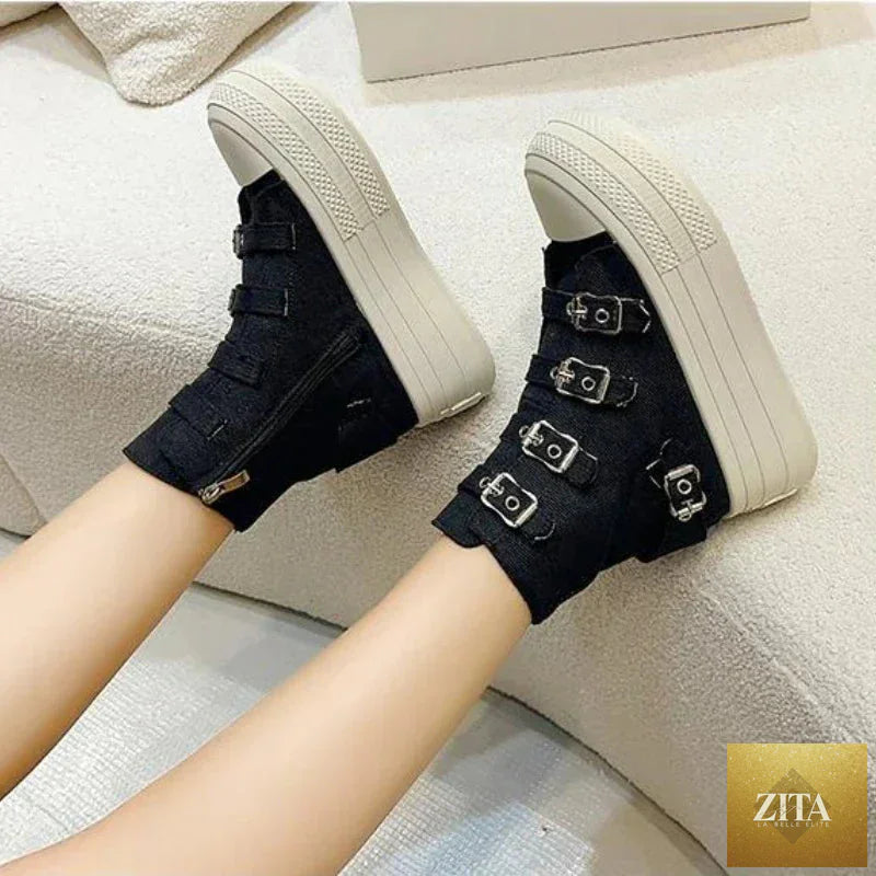 LadyShow.Store women's 8cm wedge heel canvas sneakers with thick ventilation sole, perfect for casual spring and autumn fashion.
