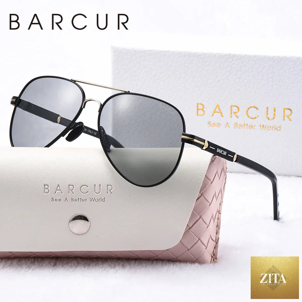 Stevvex BARCUR oversized polarized sunglasses for women with elliptical metal frame and UV400 protection, stylish for summer outdoor wear.