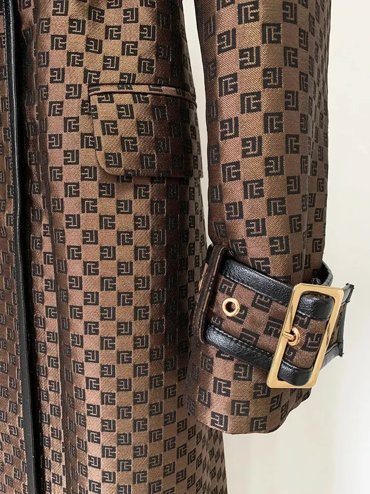 HIGH STREET Newest 2024 Fall Winter Designer Coat Women's Belted Monogram Jacquard Trench Overcoat ZITA LA BELLE ÉLITE