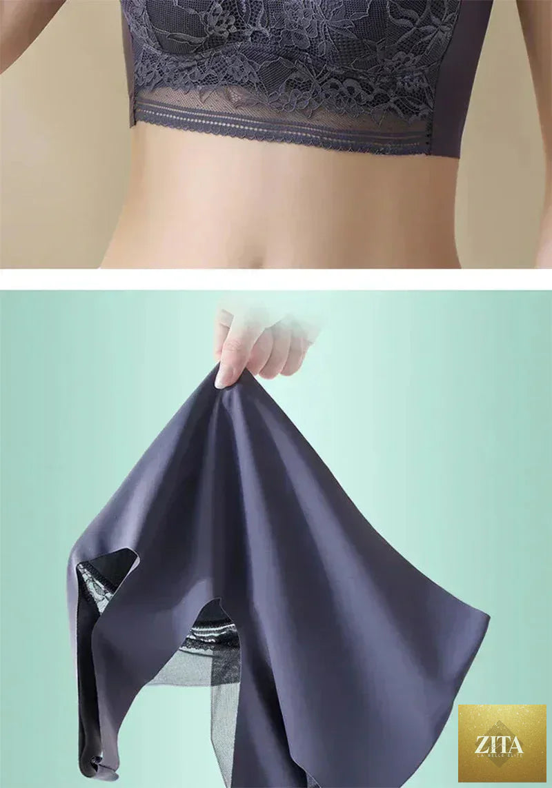 Femstylo women's large ice silk wireless push-up bralette with lace, seamless design, plus size summer lingerie top.