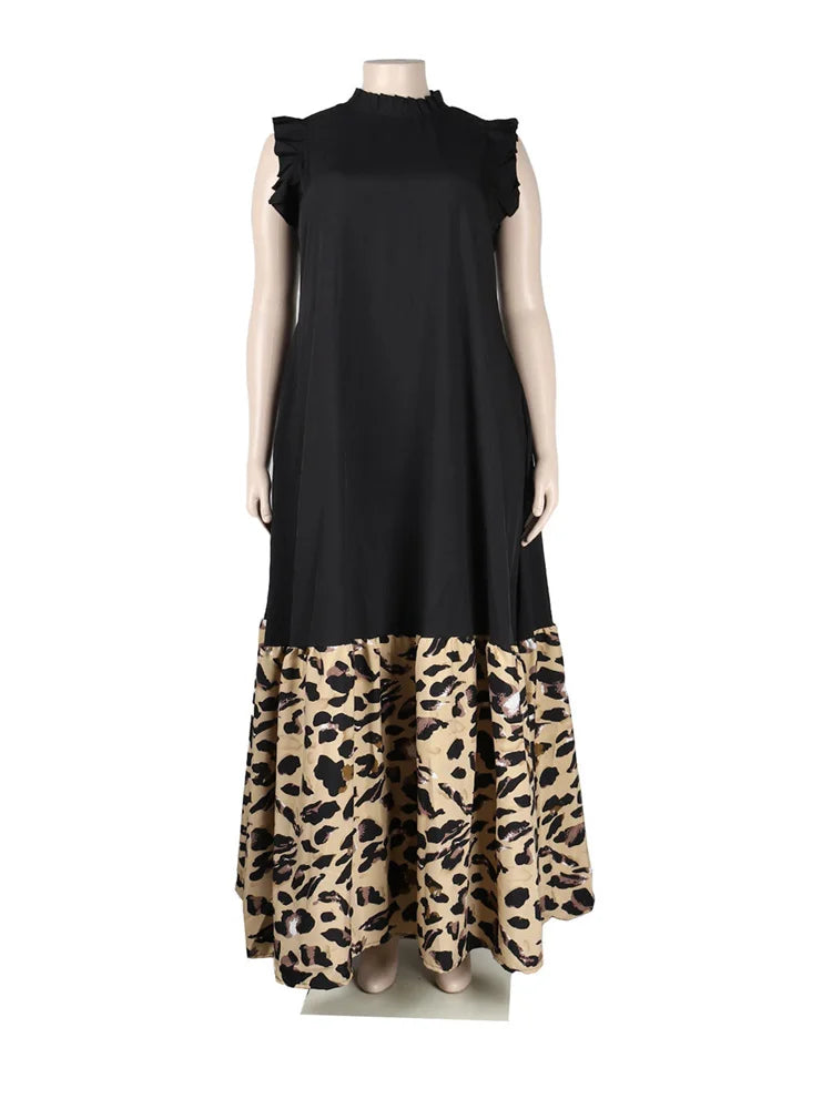 Wm star Plus Size Patchwork Elegant Full Length Maxi Dress