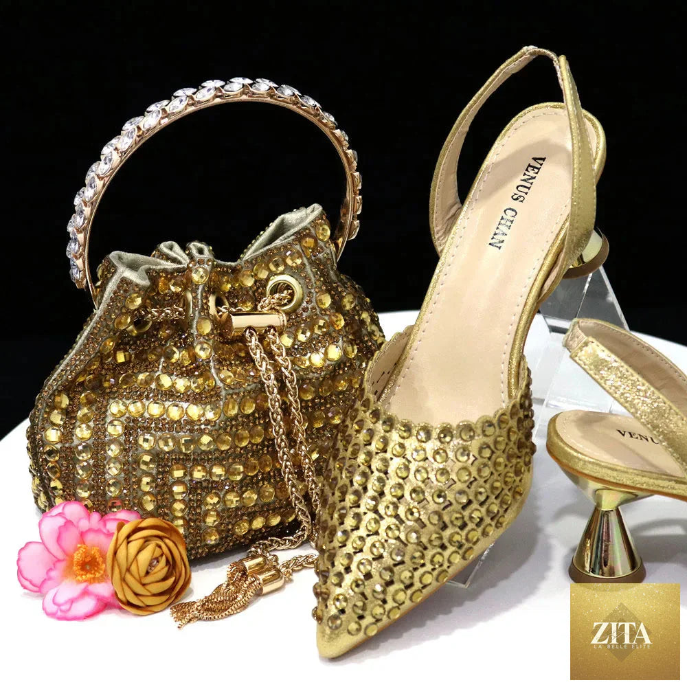 Luxurious diamond design shoes and matching bag set by EdleessFashion, featuring elegant craftsmanship and stylish accessories.