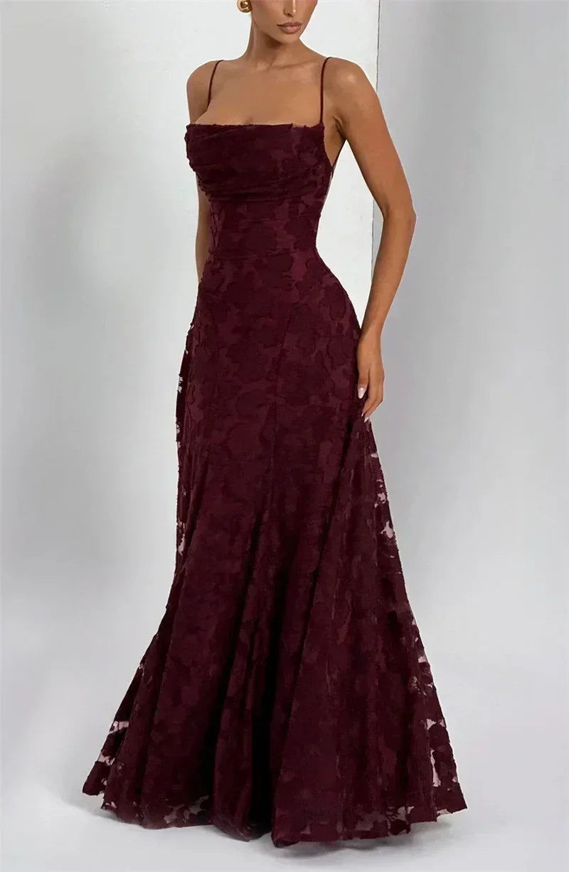 Femstylo women’s backless spaghetti strap maxi dress with lace-up details, off-shoulder style, perfect for evening or party occasions.