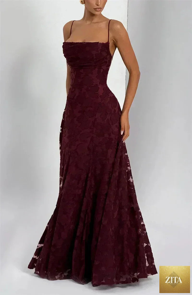 Femstylo women’s backless spaghetti strap maxi dress with lace-up details, off-shoulder style, perfect for evening or party occasions.