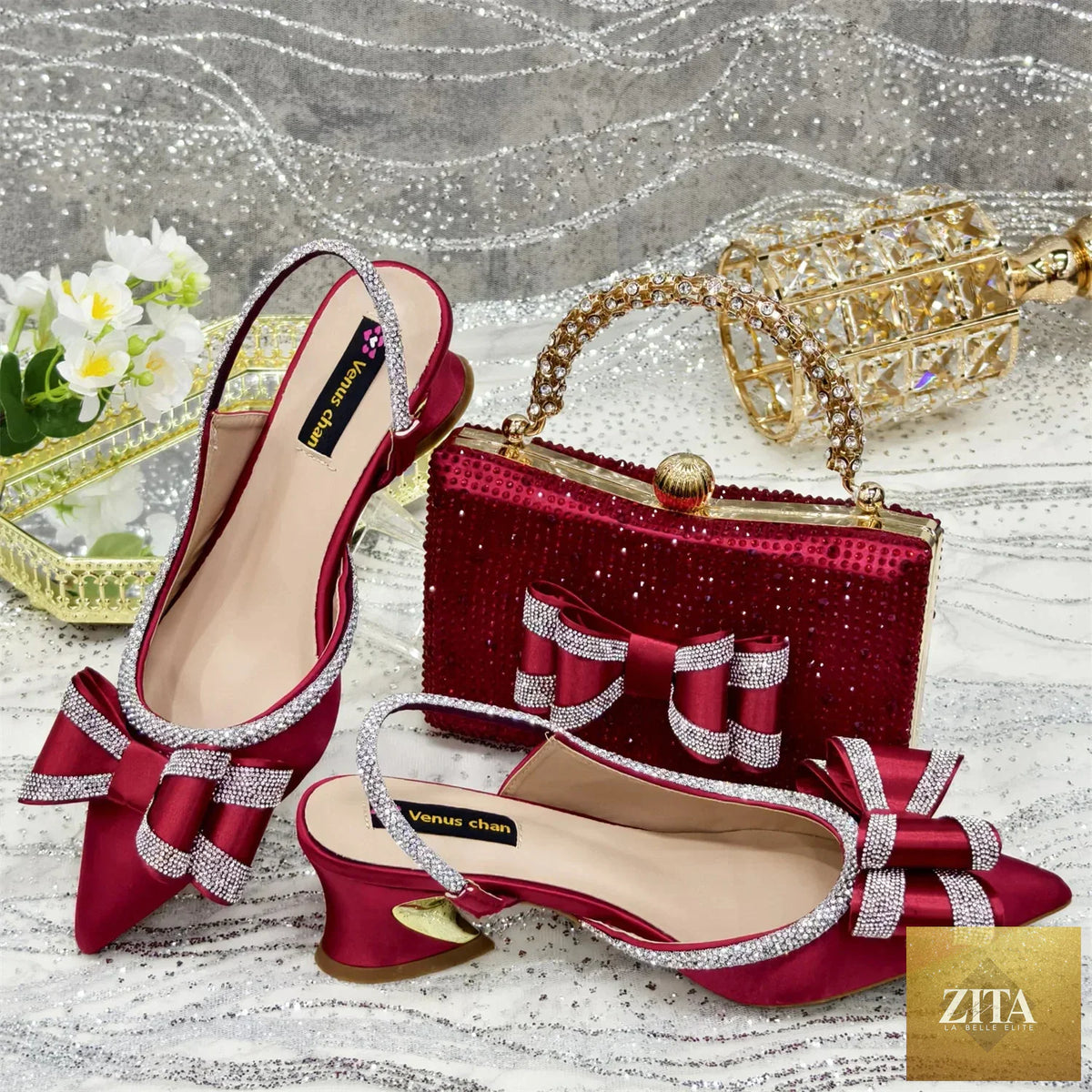 Elegant Italian ladies shoes and matching bag set by EdleessFashion, showcasing luxurious design and stylish accessories.