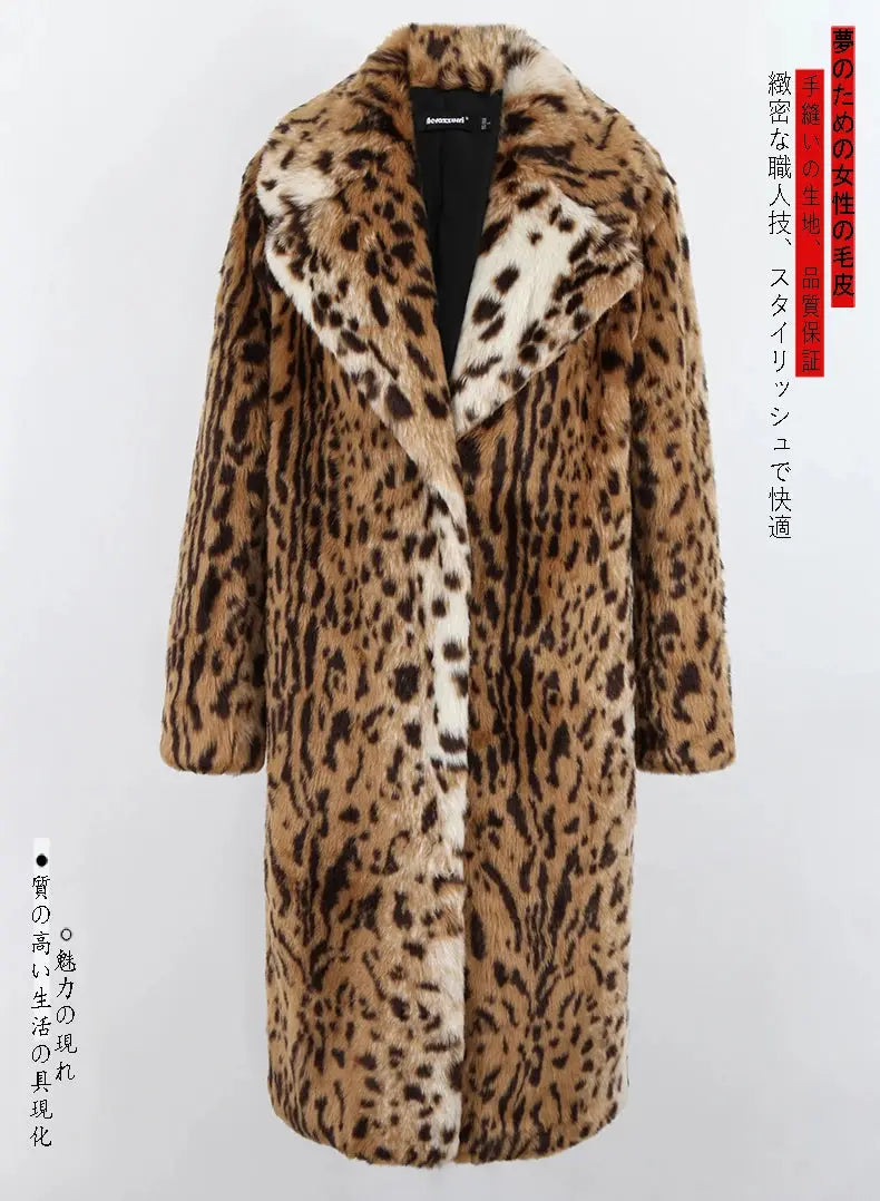 Nerazzurri Winter Long Loose Luxury Thick Warm Soft Fluffy Leopard Print Faux Fur Coat Women Lapel Runway European Fashion 2022 ZITA LA BELLE ÉLITE