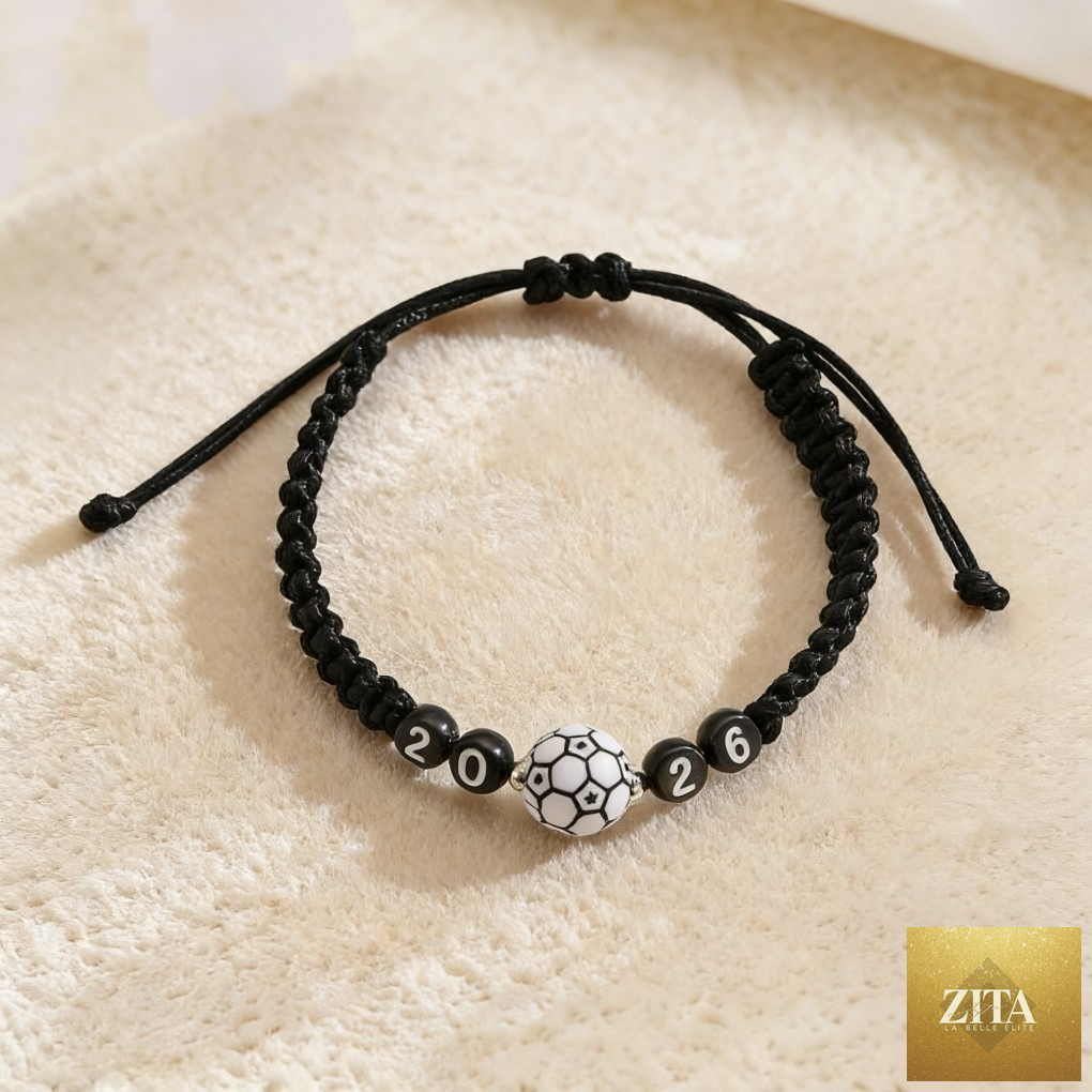 USA-Mexico-Canada World Cup football bracelet by Zita La Belle Elite featuring colorful team-themed beads and football charms.