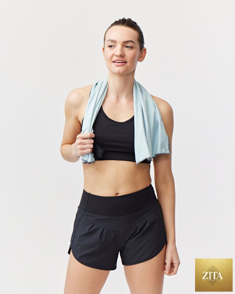 Black Sheva Women's High Rise Running Shorts for training by Goal Five, featuring a sleek high-rise design and comfortable fit.