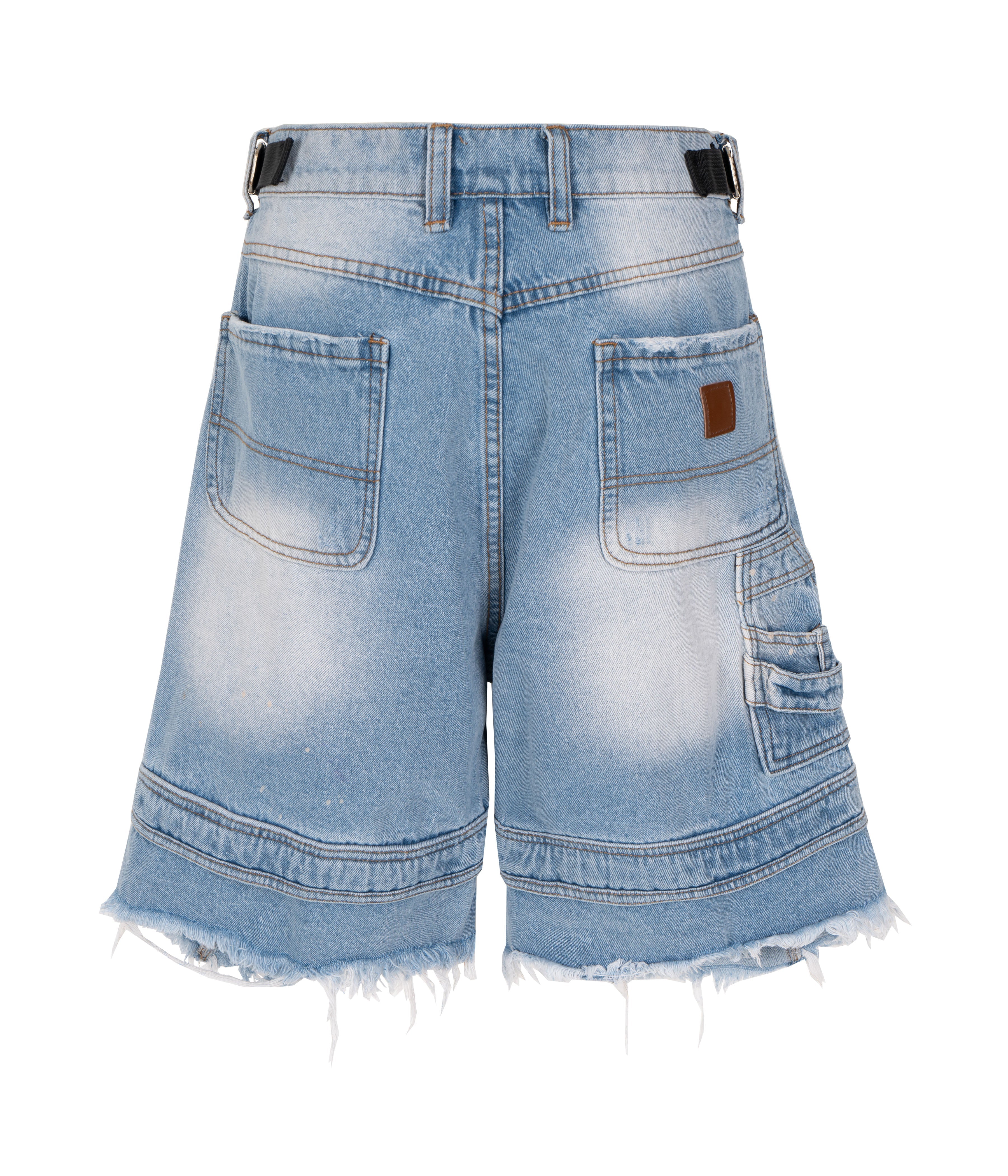 Light blue distressed cargo shorts by UNDEVELOPED, featuring multiple pockets and a relaxed fit, displayed on a neutral background.