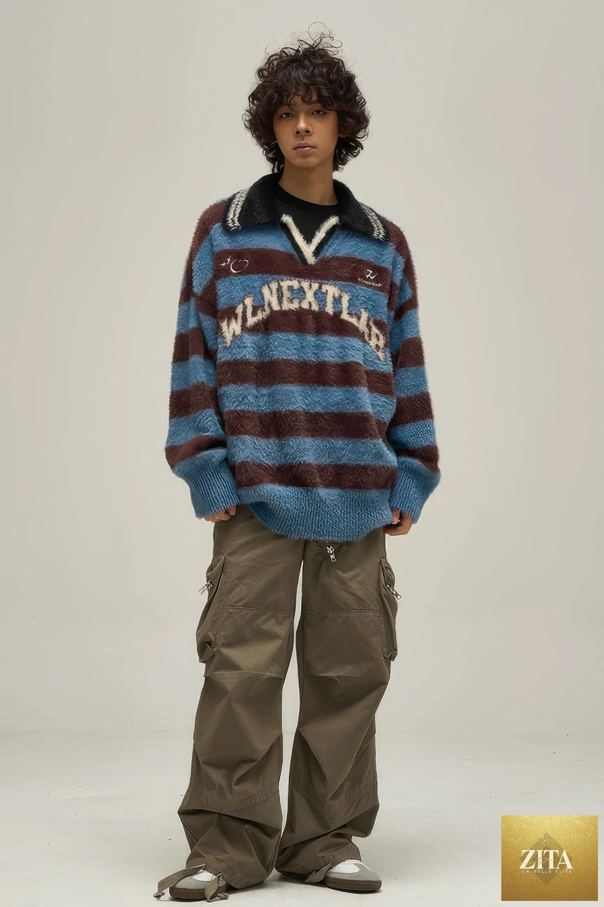 American Style Oversized Knit Sweater by 4inme, cozy cream-colored sweater with chunky knit texture and relaxed fit.
