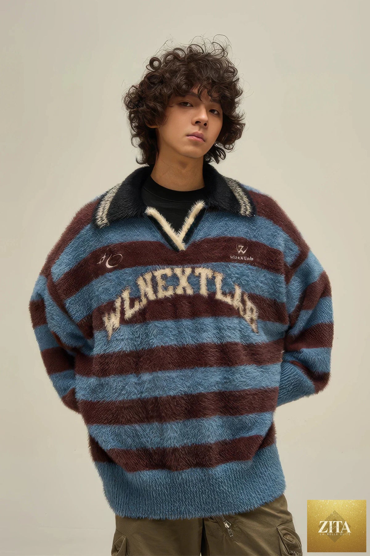 American Style Oversized Knit Sweater by 4inme, featuring thick knit fabric, relaxed fit, and cozy design in neutral tones.