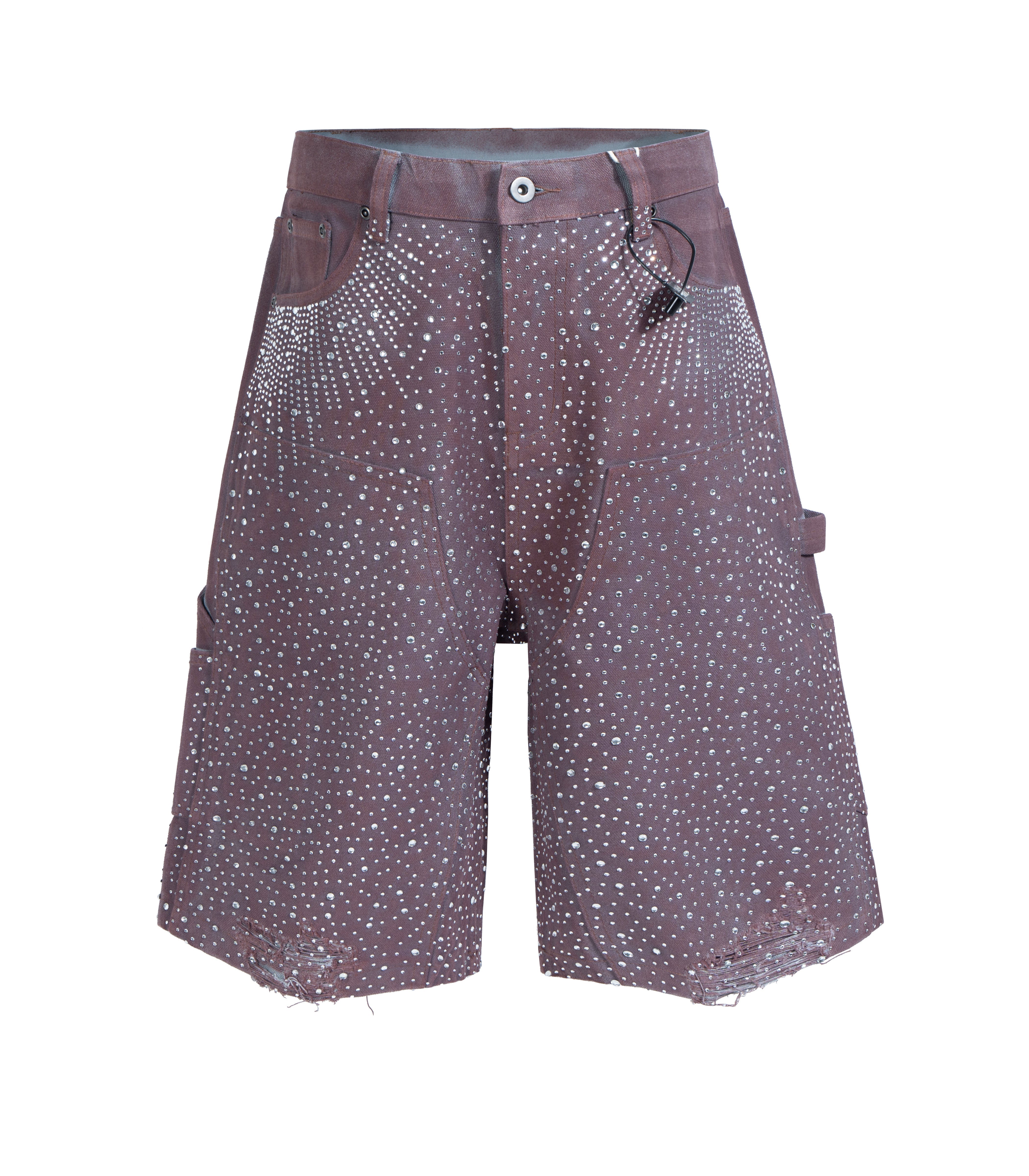 Undeveloped Plum Rhinestone Shorts featuring a stylish design with shimmering rhinestones and a comfortable fit.