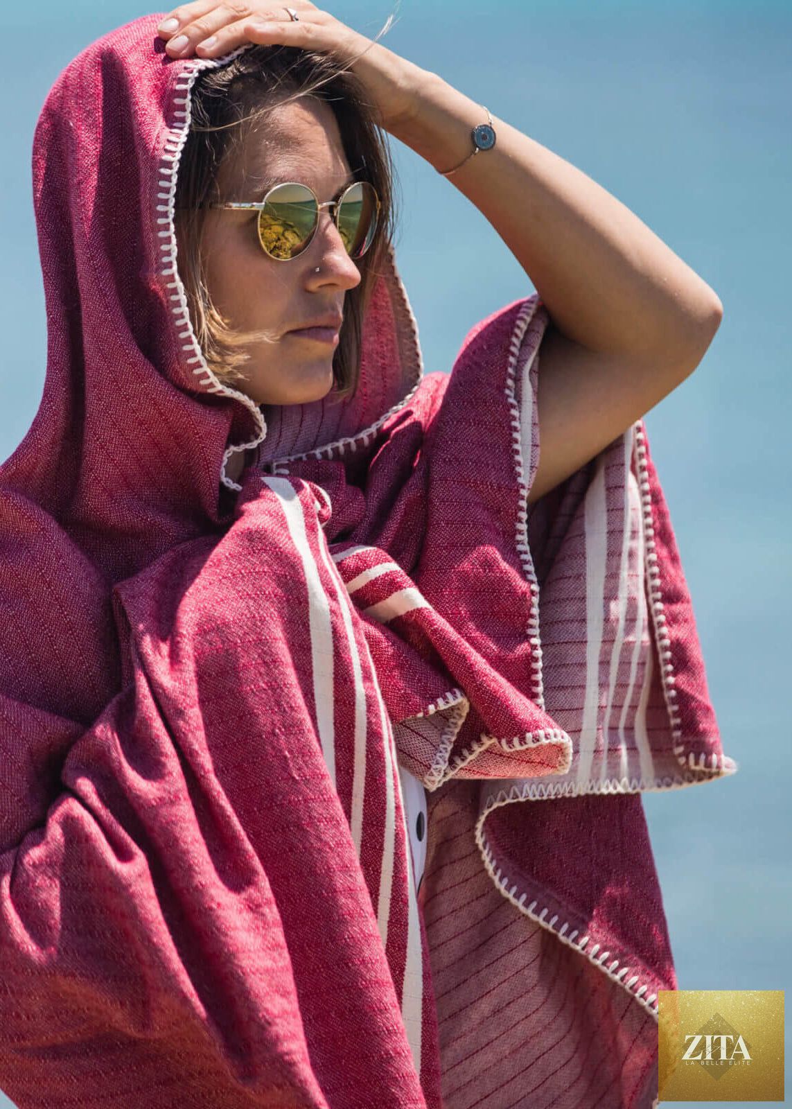 Zita La Belle Elite Turkish towel bundle featuring farm house design without fringe, soft, lightweight cotton for beach and bath use.