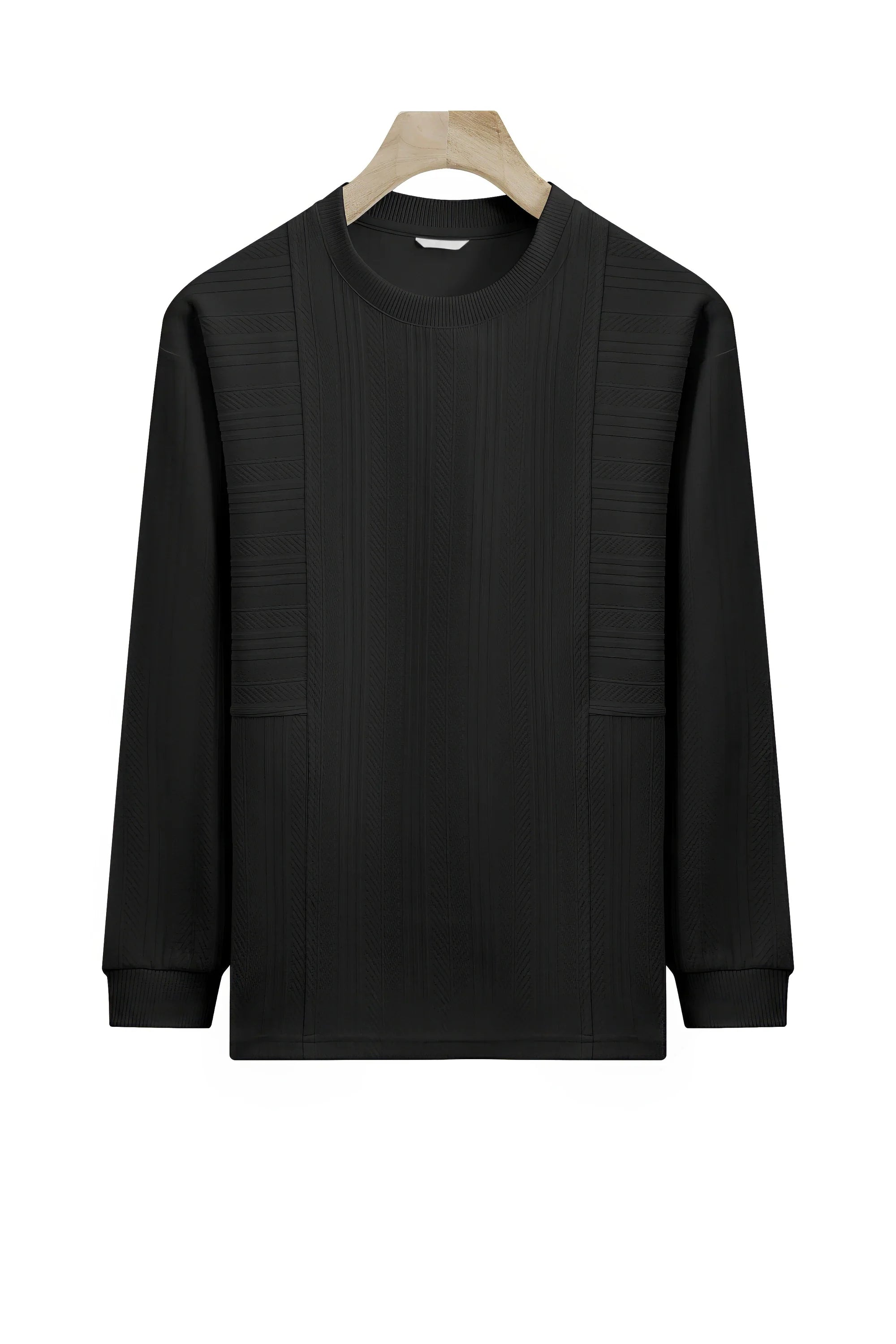 Men's long sleeve knit sweater with textured pattern from 4inme, showcasing a cozy, stylish pullover in a neutral color.