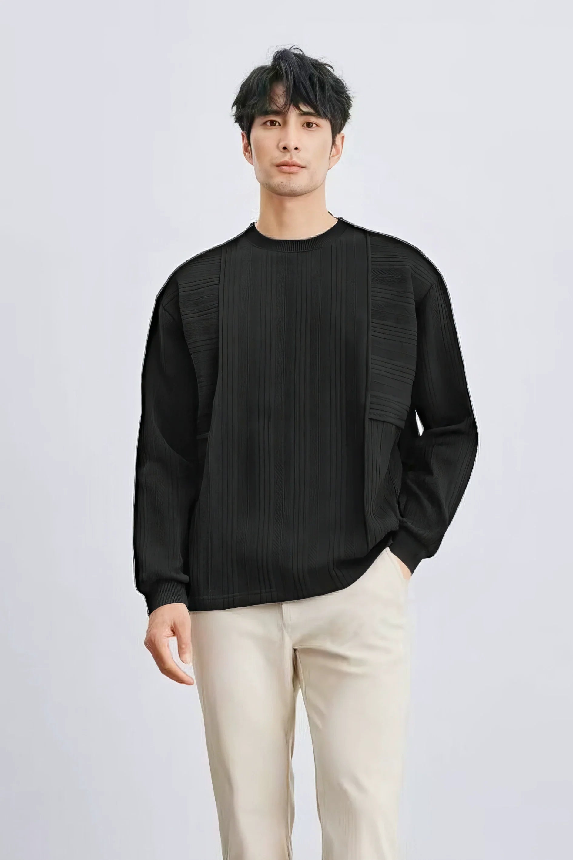 Men's long sleeve knit sweater with textured pattern by 4inme, featuring a cozy, stylish design in a classic pullover style.