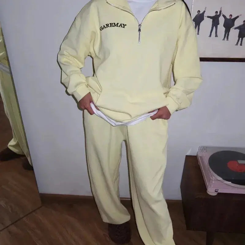 Letter Embroidered Casual Pant Sets Zipper Stand Collar Long Sleeve Hoodie Sporty Jogger Pant Fashion Tracksuit Women Outfits ZITA LA BELLE ÉLITE