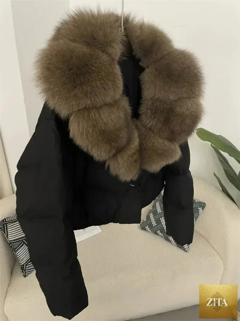 Down Jacket Women Short Puffer Jacket Thick New Big Natural Real Fox Fur Coat Autumn Winter Female White Duck Down Coat Feather