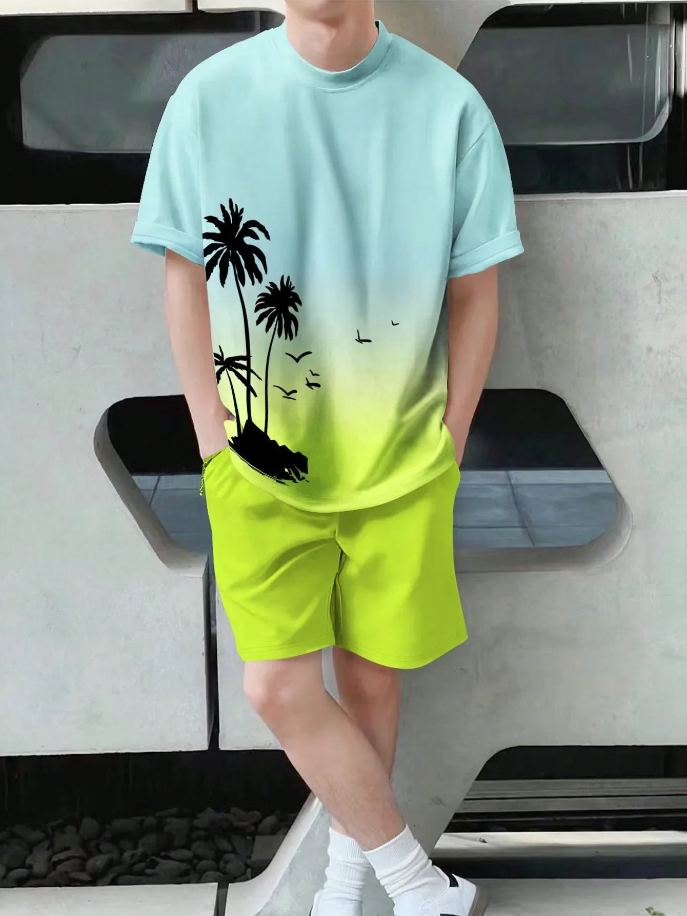 Soft and comfortable Beach Short Sleeved Shirt with Casual Short Set