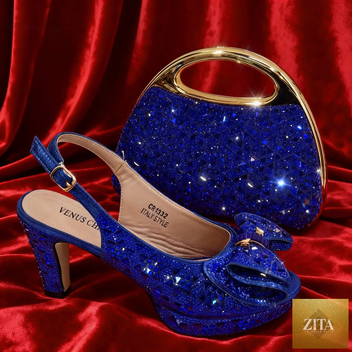 Luxurious EdleessFashion peep-toe high heel shoes and matching elegant bag set with stylish design and premium materials.