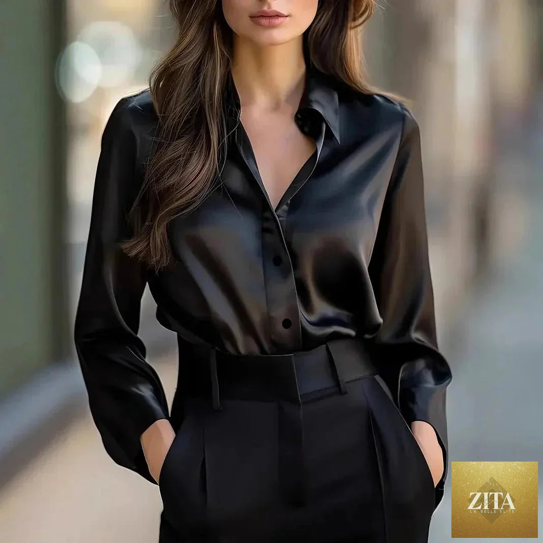 Women's spring-autumn casual button-up shirt with lapel collar from Zita La Belle Elite, shown in a stylish, versatile design.
