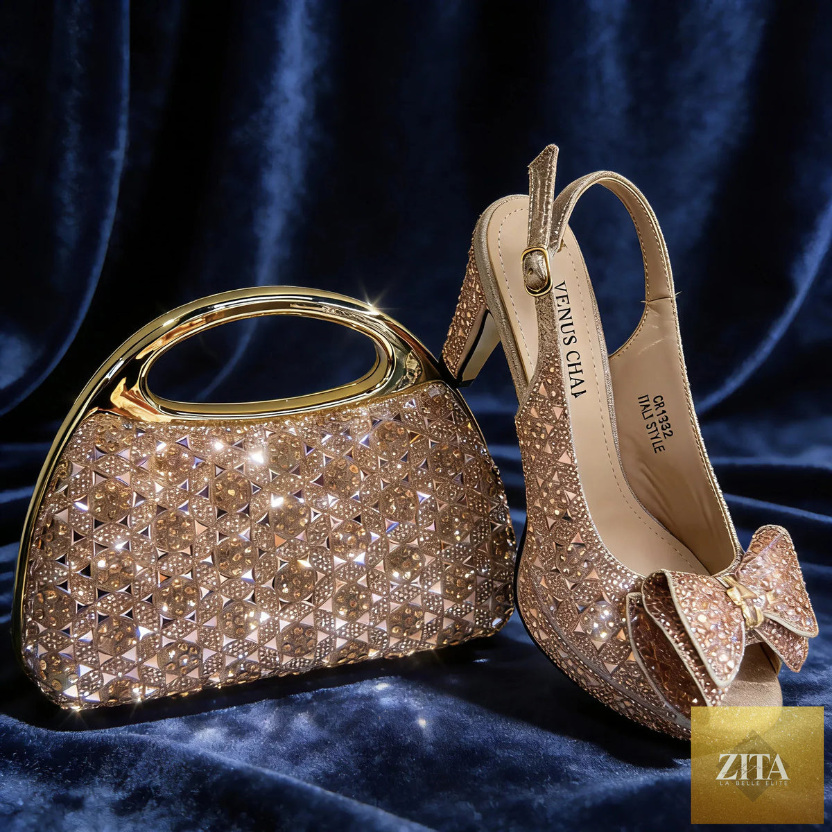 Luxurious peep-toe high heel and matching bag set by EdleessFashion, elegant shoes and stylish handbag for special occasions.