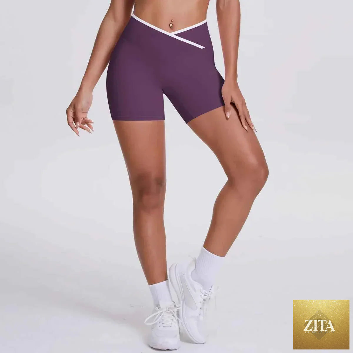 V-shaped waist women's yoga fitness shorts by THRIXINE, showing the active shorts with a comfortable fit and stylish design.