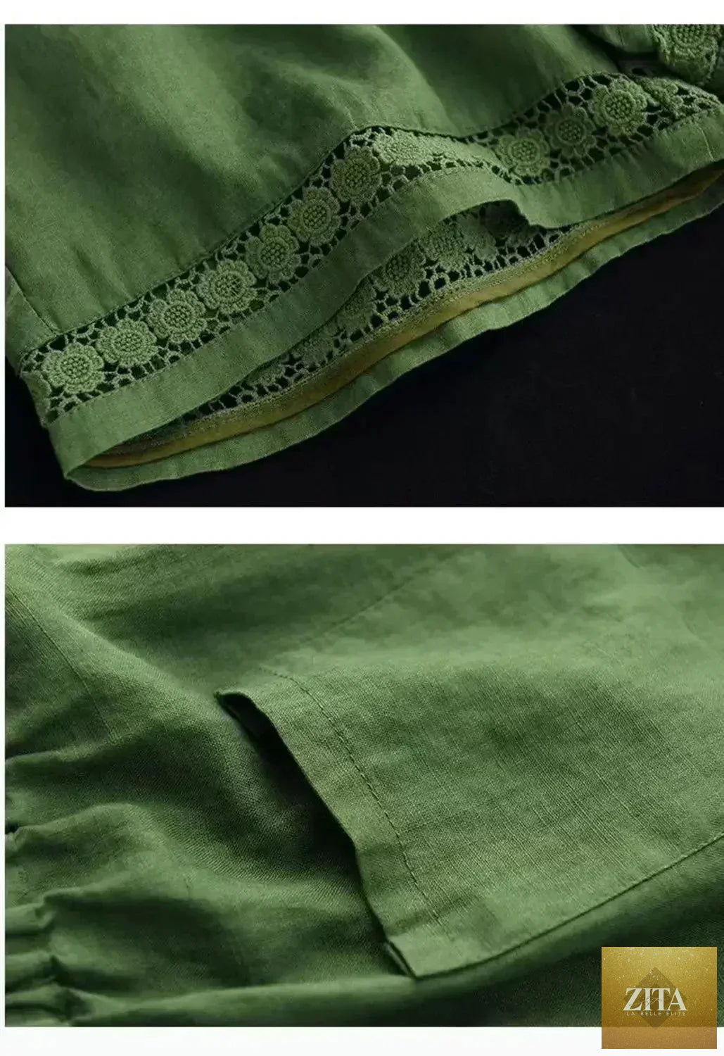 Cotton linen vintage high-waist shorts by Femstylo featuring tie-belt, embroidered hollow design, and casual straight fit.