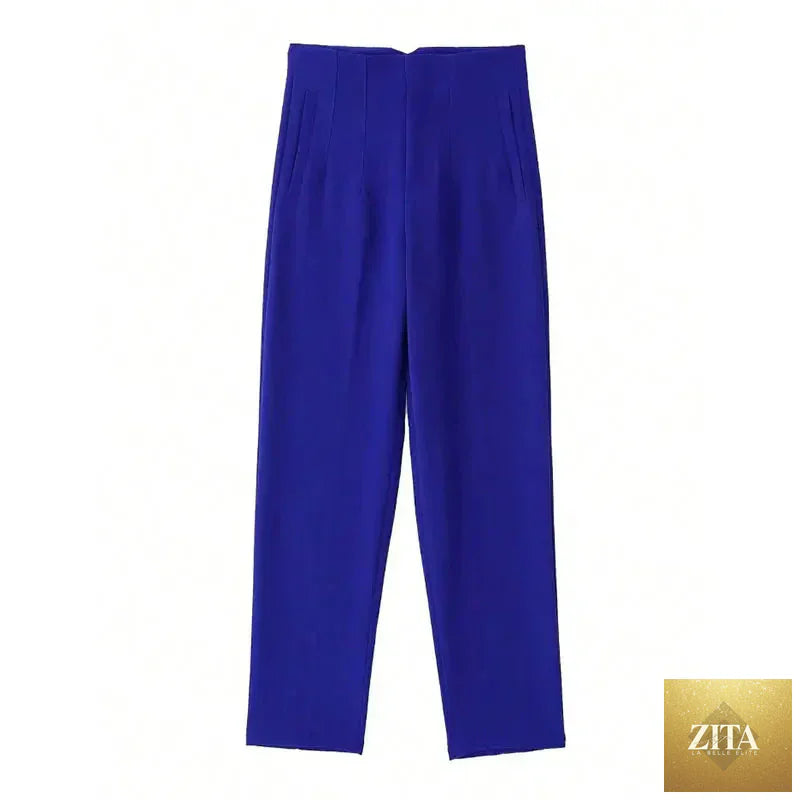 Women’s high waist slim casual trousers by Zita La Belle Elite, shown in black fabric with a fitted design and side pockets.