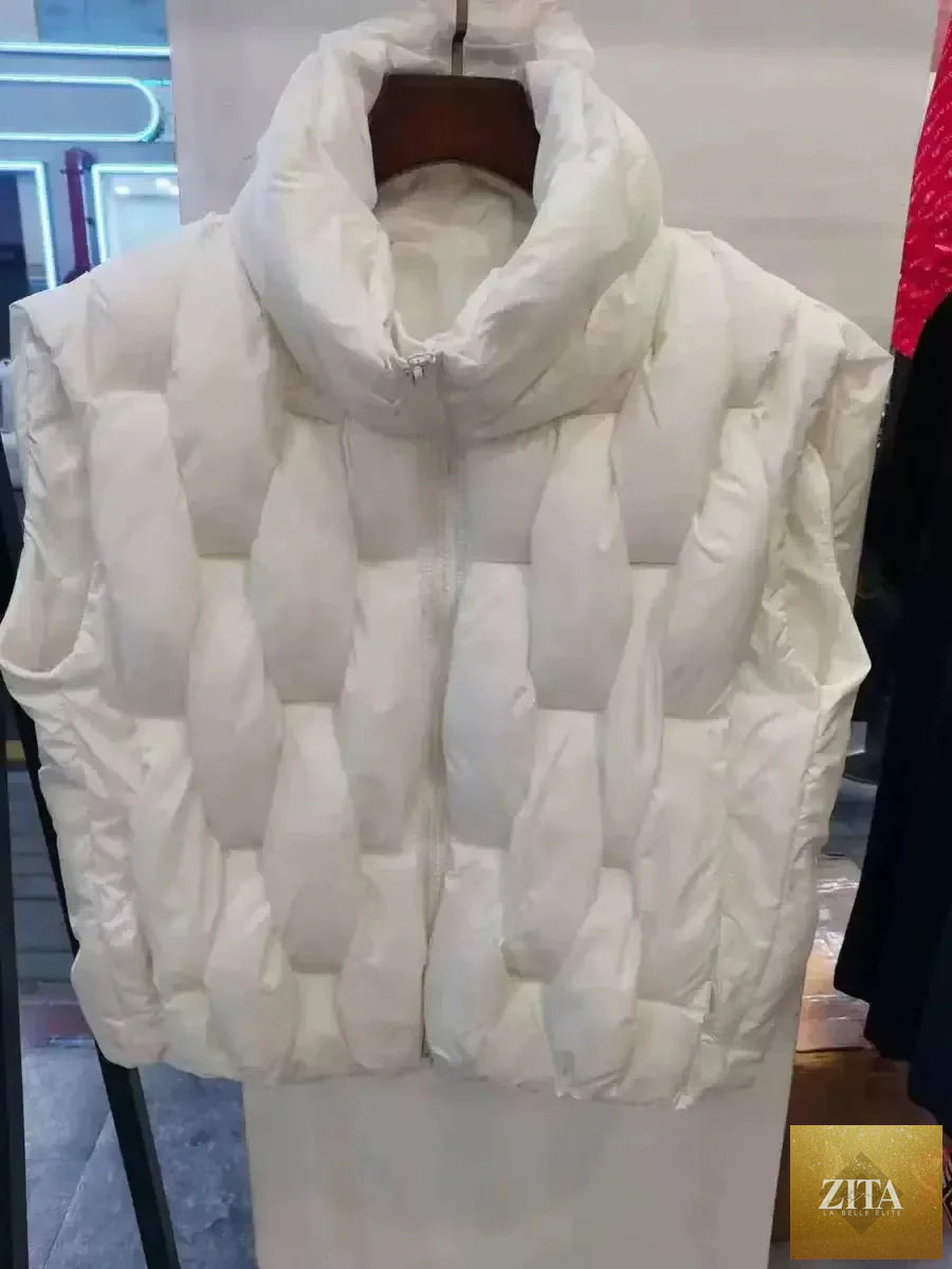 Women Thick Cotton Vest Women Square Weave High Collar Warm Waistcoat Casual Warm Puffer Bubble Sleeveless Jacket